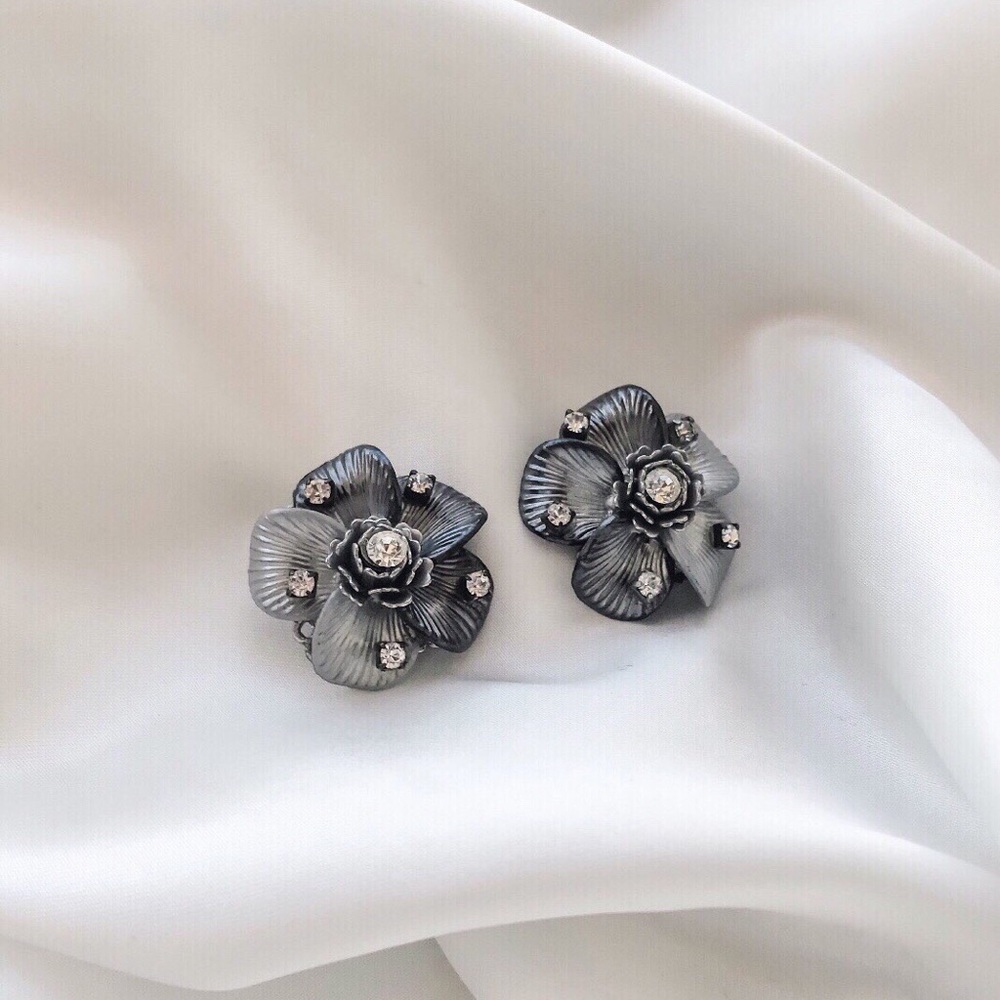 Vintage Mid-Century Steel Flower Clip-On Earrings